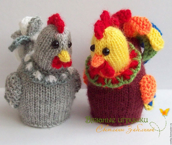 Петух и курочка связанные спицами Петух и курочка связанные спицами