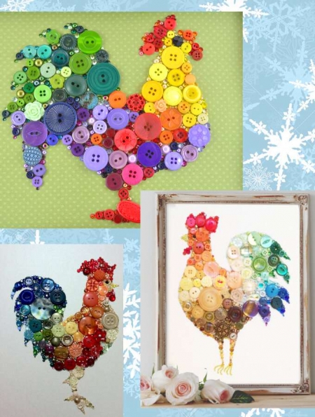 Петухи из пуговиц и бисера