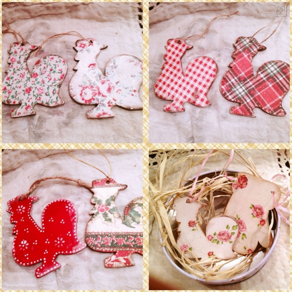 Петухи в технике декупаж