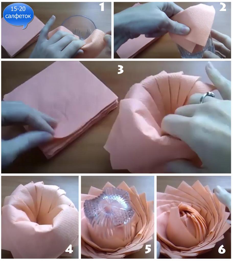 Схема создания лотоса из салфеток