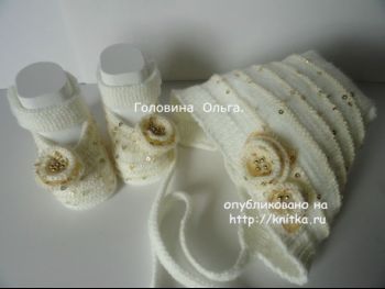 Шапочка и пинетки спицами для новорожденных от Головиной Ольги Шапочка и пинетки спицами - работы Головиной Ольги Шапочка и пинетки спицами для новорожденных от Головиной Ольги Шапочка и пинетки спицами - работы Головиной Ольги