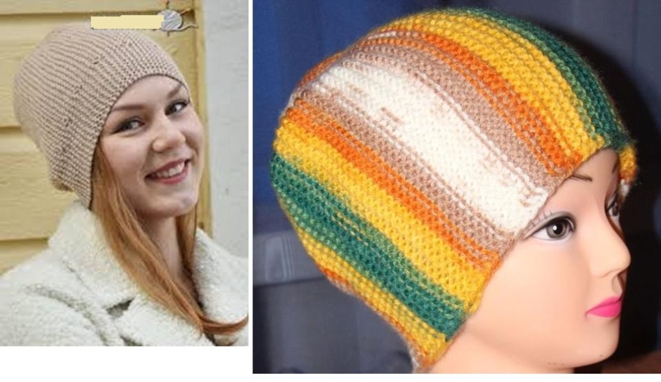 Готовые женские шапки платочной вязкой поперек