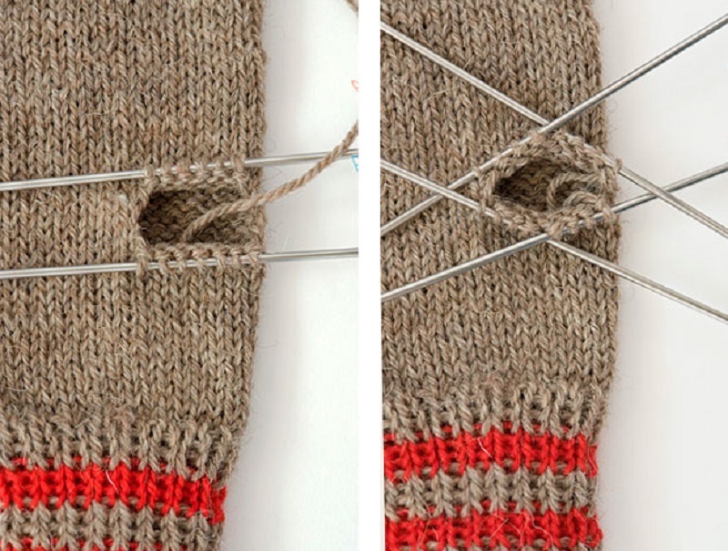 Так вяжется палец на варежке