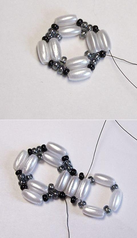 Создание второго звена браслета Как сплести браслет из бусин и бисера: шаг 5