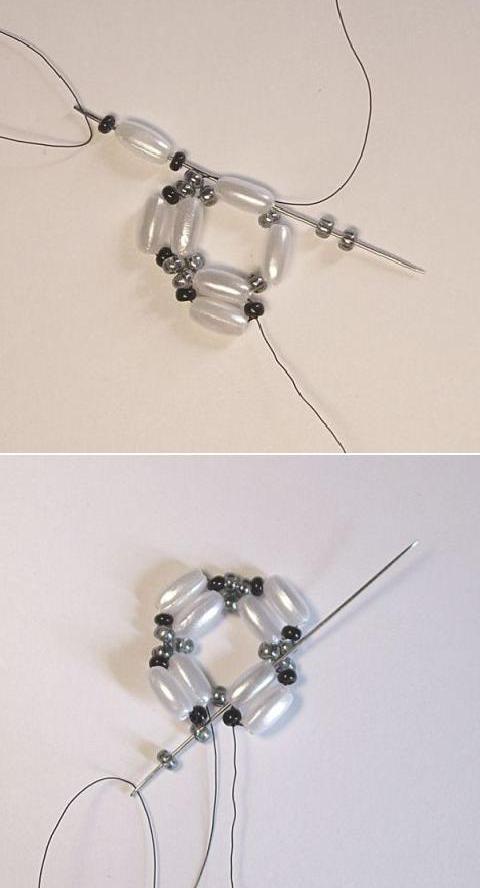 Добавление бусин и бисера по схеме Как сплести браслет из бусин и бисера: шаг 3