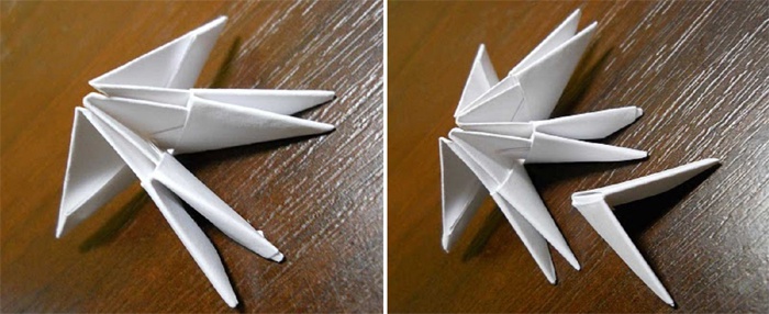 Первый этап создания лебедя из бумаги