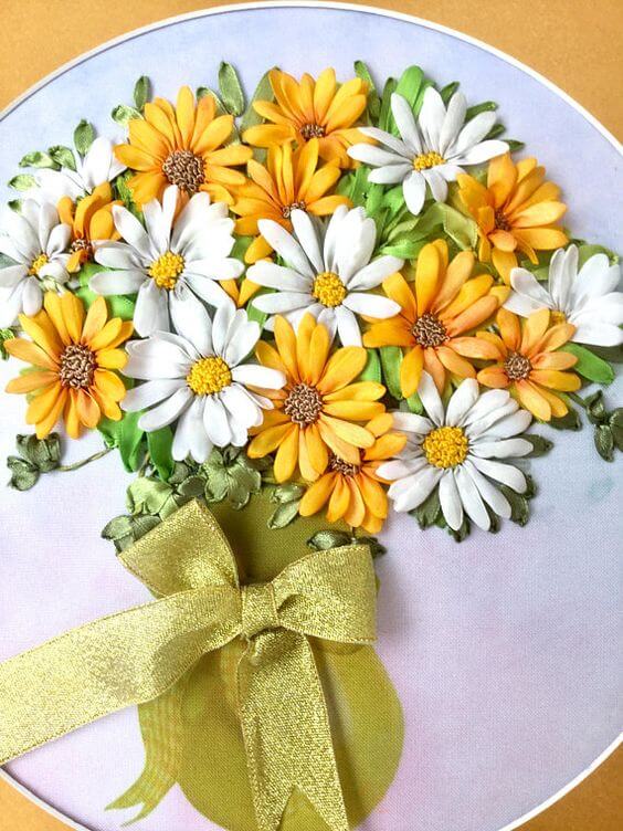 Вышивка лентами цветы для начинающих, рекомендации в необычной технике, схемы и фото композиций полевых букетов