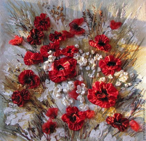 Вышивка лентами цветы для начинающих, рекомендации в необычной технике, схемы и фото композиций полевых букетов