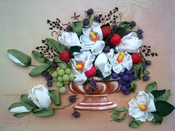 Вышивка лентами цветы для начинающих, рекомендации в необычной технике, схемы и фото композиций полевых букетов