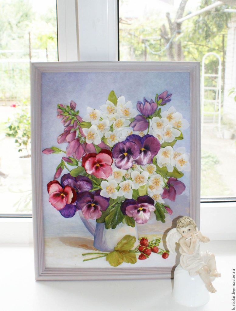 Вышивка лентами цветы для начинающих, рекомендации в необычной технике, схемы и фото композиций полевых букетов