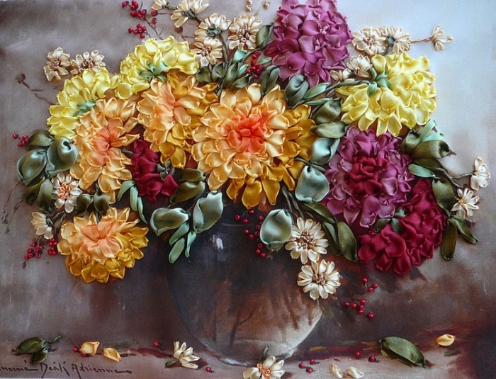 Вышивка лентами цветы для начинающих, рекомендации в необычной технике, схемы и фото композиций полевых букетов