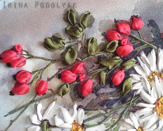 Вышивка лентами цветы для начинающих, рекомендации в необычной технике, схемы и фото композиций полевых букетов