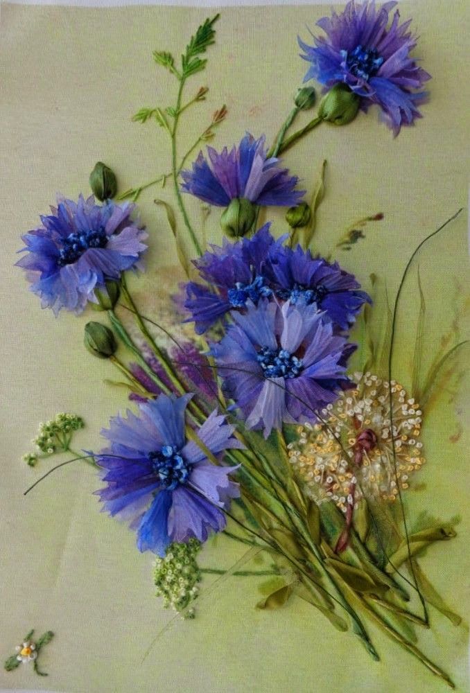 Вышивка лентами цветы для начинающих, рекомендации в необычной технике, схемы и фото композиций полевых букетов