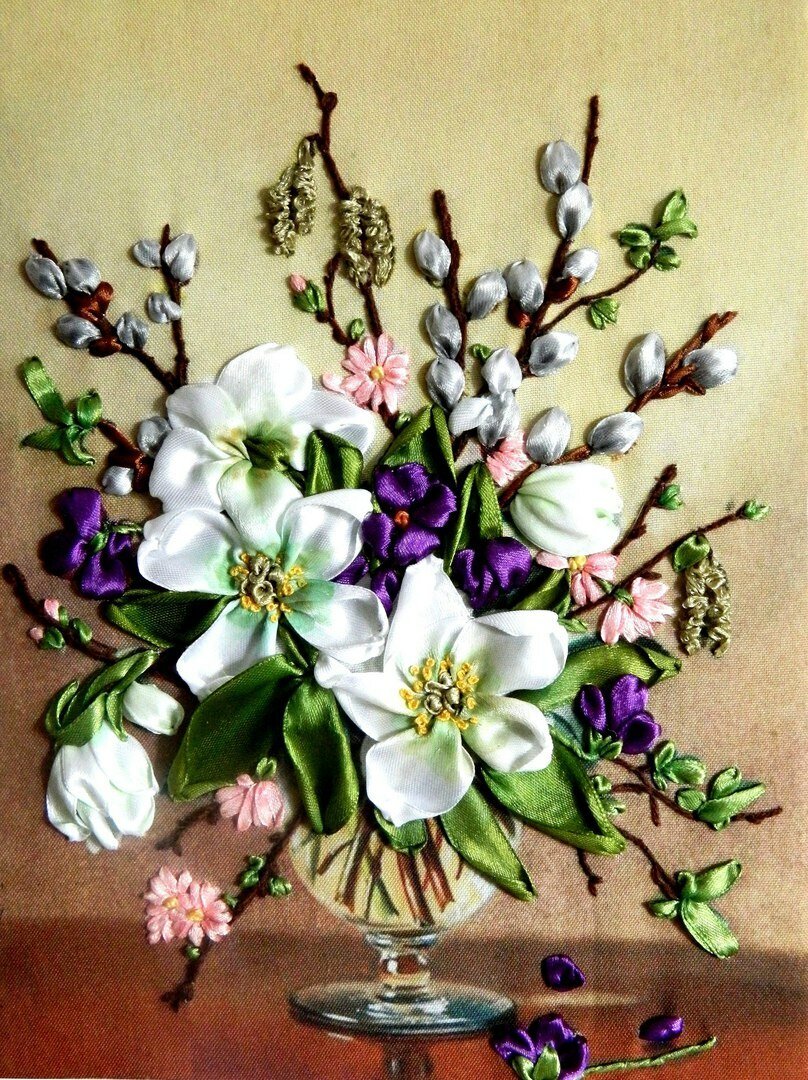 Вышивка лентами цветы для начинающих, рекомендации в необычной технике, схемы и фото композиций полевых букетов