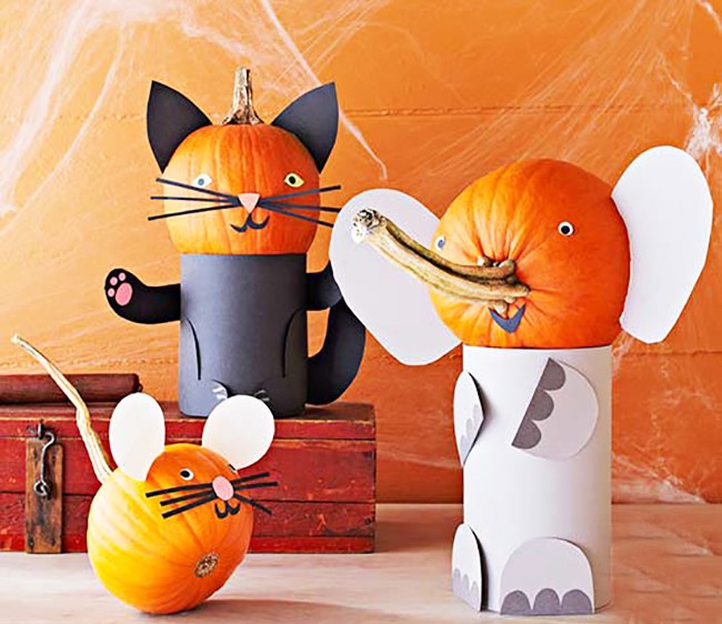 Зверюшк из цветной бумаги и тыквы Поделки из овощей и фруктов в детский сад: из тыквы