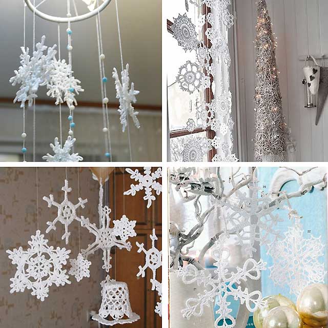 украшение из снежинок на ниточке