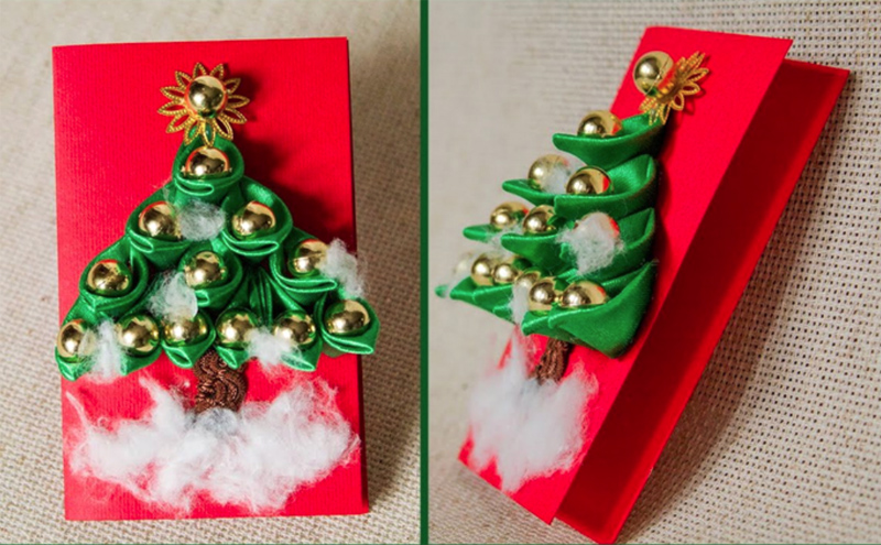 Поделка в технике канзаши, украшенная бусинами Поделка в технике канзаши, украшенная бусинами