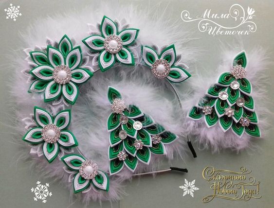 Канзаши для начинающих. Елка. Снежинка