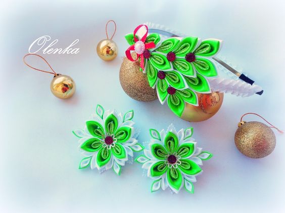 Канзаши для начинающих. Елка. Снежинка