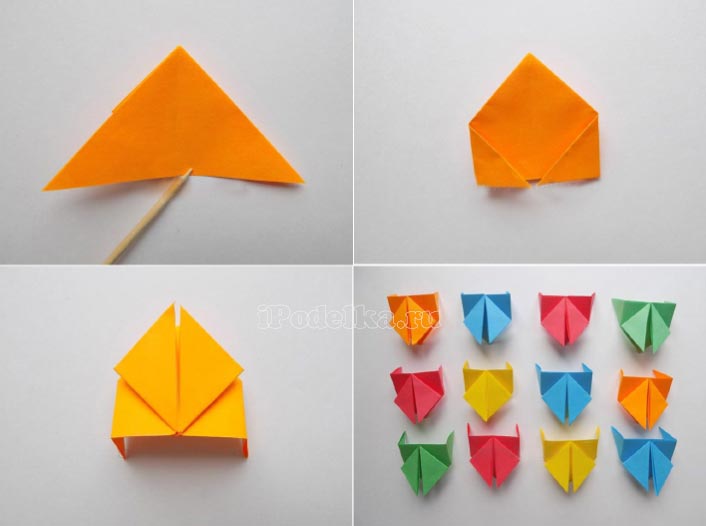 Гусеница в технике оригами из бумажных квадратиков