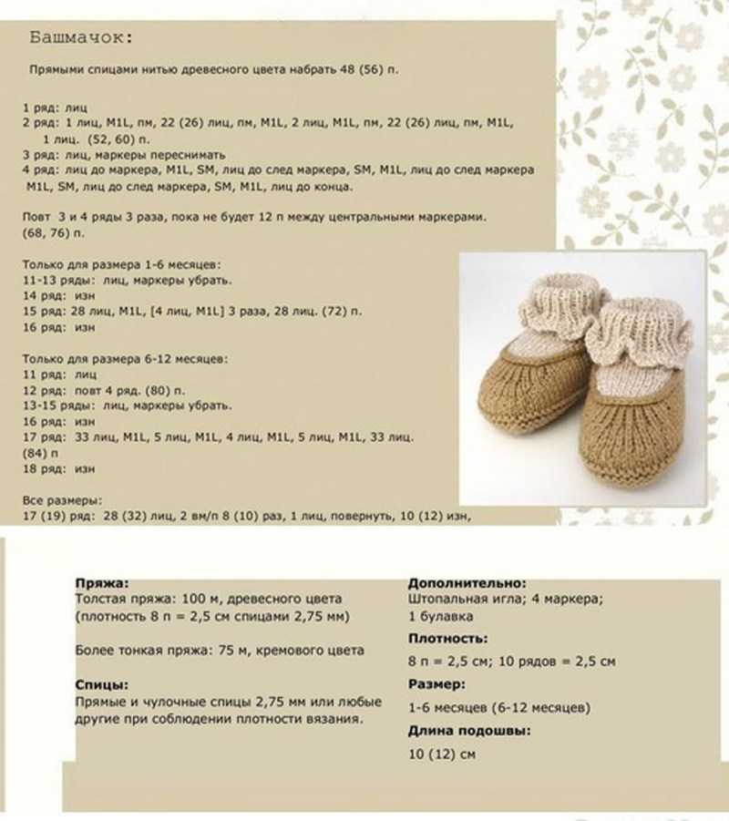 Пинетки спицами для новорожденных : схемы и описание для начинающих с фото