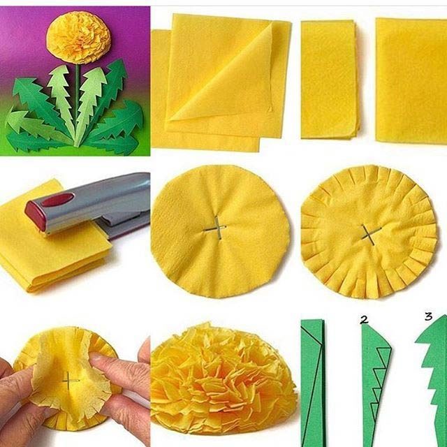 Одуванчик из салфеток