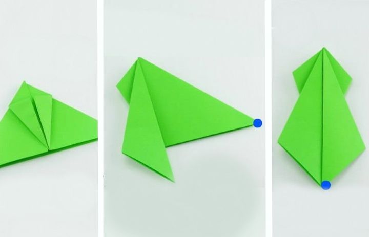 Схема изготовления цветных лягушек-оригами поэтапно