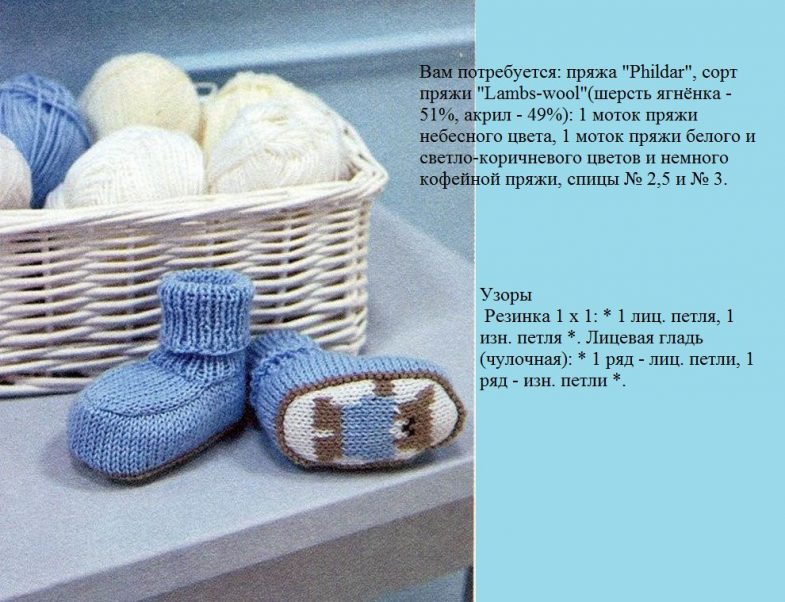 Пинетки спицами для новорожденных : схемы и описание для начинающих с фото