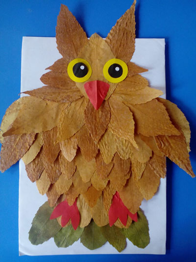 поделка совы из листьев на тему осень