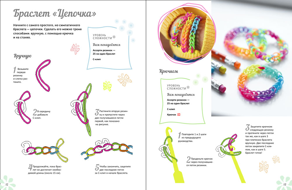 Плетение из резинок: инструкция по созданию браслетов, вязание на станке, вилках и крючке
