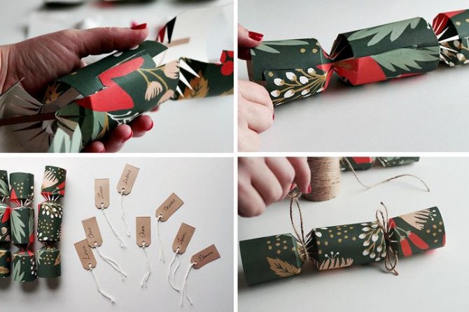 Поэтапная сборка английской рождественской хлопушки из бумаги