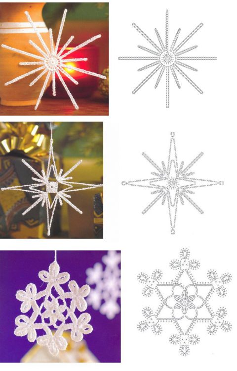 красивая снежинка крючком Схемы простых и сложных снежинок крючком