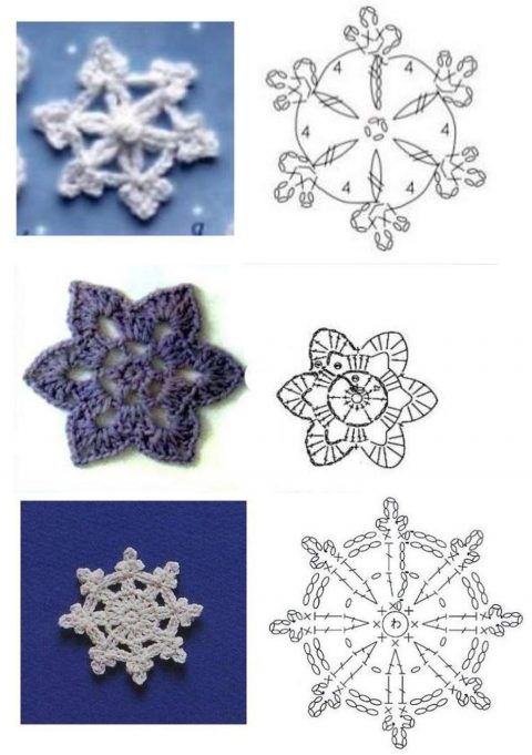как связать снежинку крючком Схемы простых и сложных снежинок крючком
