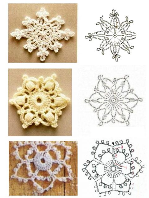 как связать снежинку крючком Схемы простых и сложных снежинок крючком