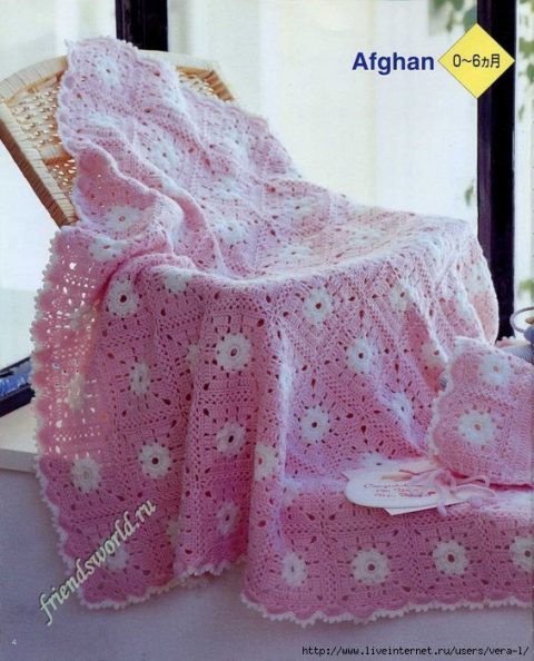 Плед, чепчик и пинетки крючком для новорожденного Плед, чепчик и пинетки крючком для новорожденного